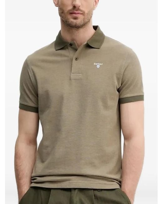 Barbour Brown Contrast-Collar Polo Shirt for men