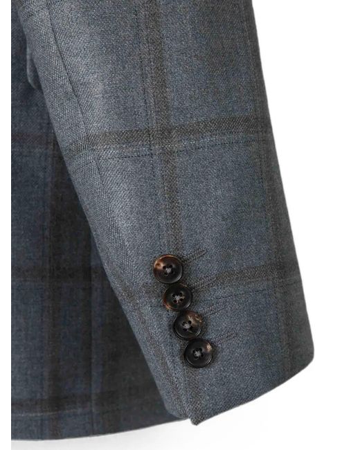Canali Gray Check-Pattern Single-Breasted Blazer for men
