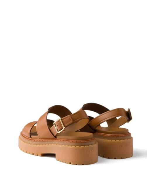 Sandali Platform Con Fibbia 55Mm di Prada in Brown