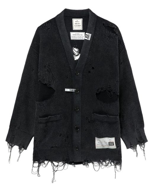Maison Mihara Yasuhiro Black Distressed V-neck Cotton Cardigan