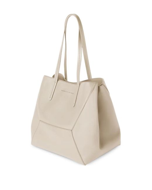 Brunello Cucinelli Natural Geometric-Panel Leather Shoulder Bag