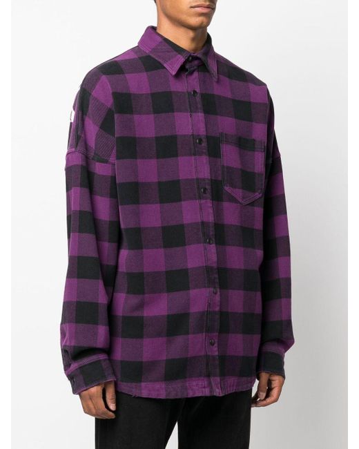 Camisa a cuadros con logo estampado Palm Angels de hombre de color Purple