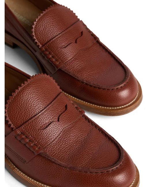 DSquared² Brown Pebbled Leather Penny Loafers for men