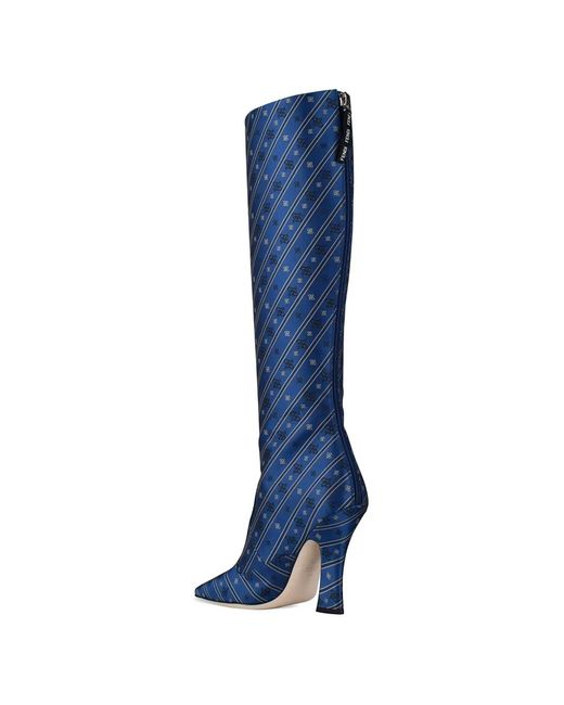 Fendi Blue Embroidery Diagonal Boots