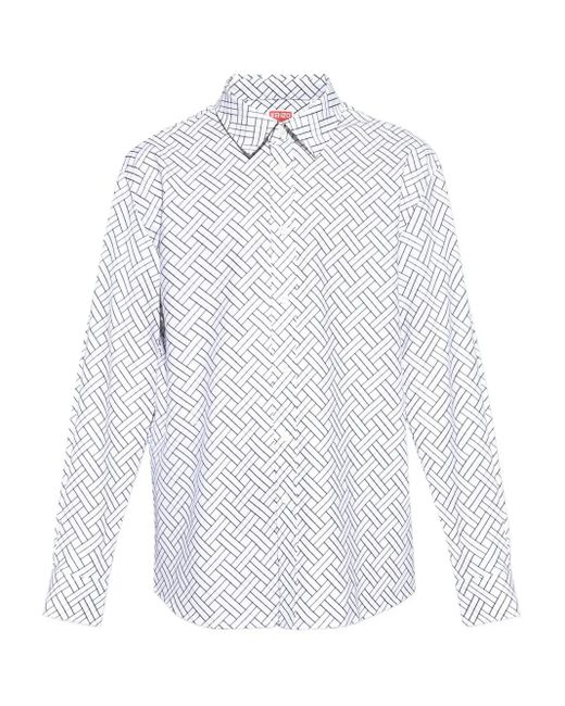 KENZO White Geometric-Pattern Shirt for men