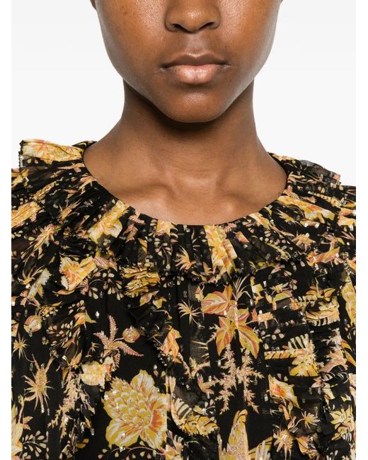 Ulla Johnson Natural Signe Cascading Floral-Print Ruffled Mini Dress