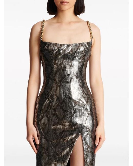 Balmain Metallic Maxikleid Mit Python-Print