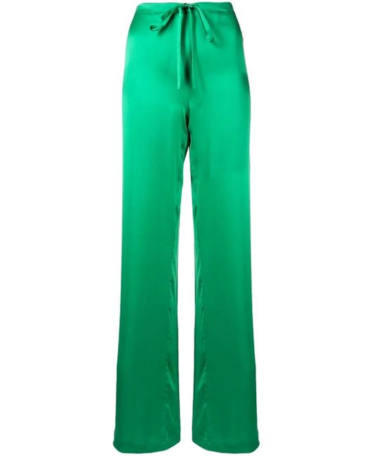 Woera Green Straight-Leg Silk Trousers