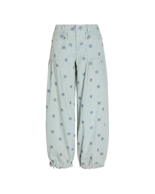 Free People Blue Lotus Striped Embroidered-Motif Jeans