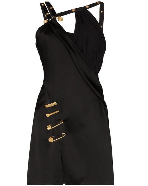 Versace Black Asymmetric Pin Clip Mini Dress
