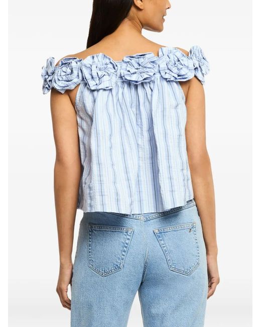 Cinq À Sept Blue Kelsey Floral-Appliqué Striped Blouse