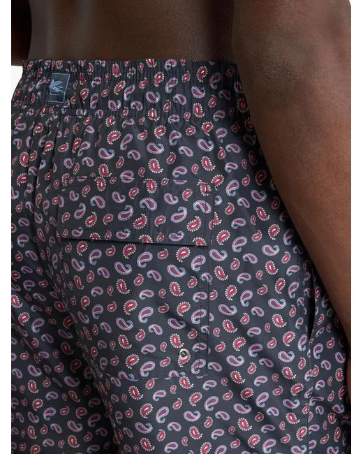 Etro Blue Paisley-Print Swim Shorts for men