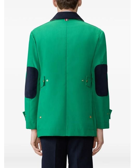 Thom Browne Green Corduroy-Collar Overcoat for men