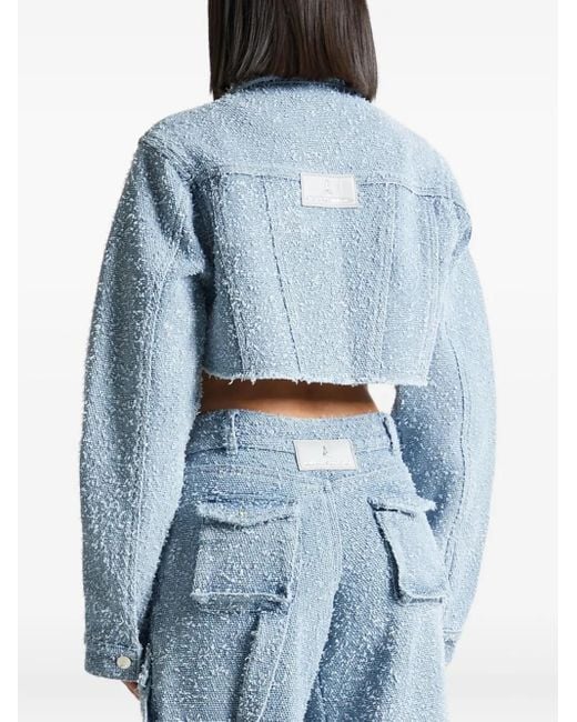 Manière De Voir Blue Catherine Cropped Bouclé Denim Jacket