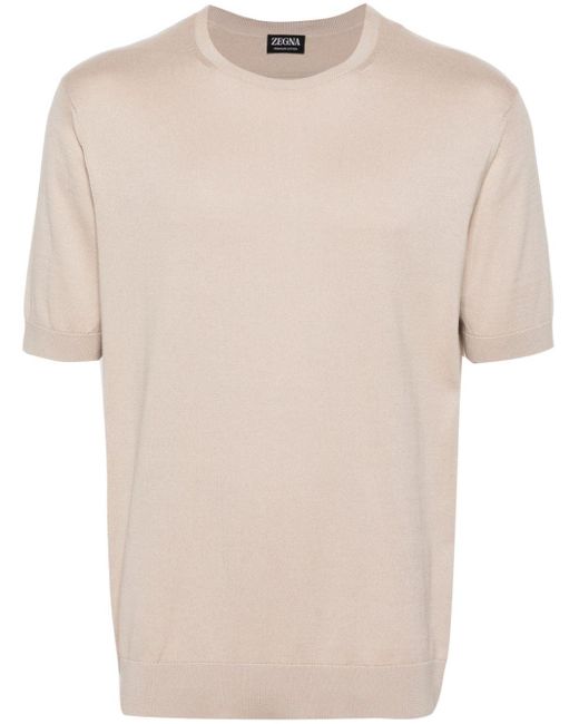 Zegna Natural Crew-neck Knitted Cotton T-shirt for men