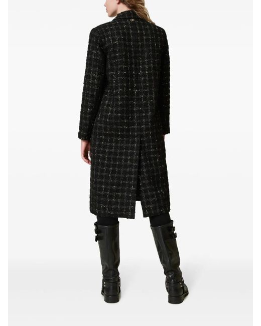 Twinset Black Check Pattern Bouclé Coat