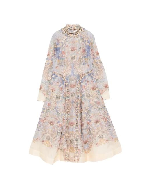 Zimmermann White Rebellion Floral-Print Midi Dress