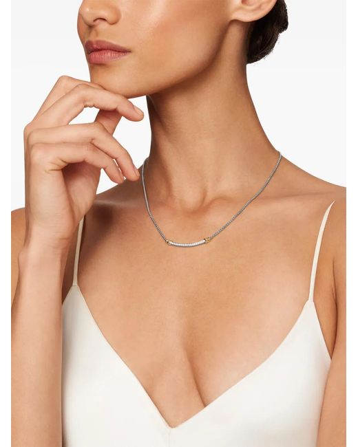 David Yurman White Sterling Petite Helena Wrap Station Diamond Necklace (29Mm)