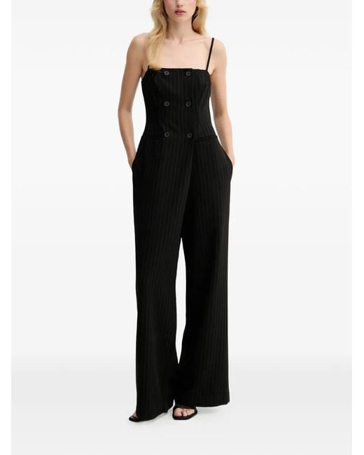 Gestuz Black Double-Breasted Pinstriped Jumpsuit