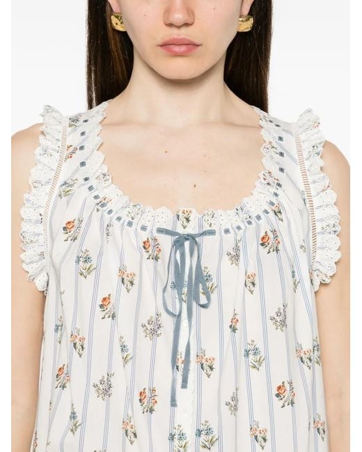 Doen White Nessie Floral-Print Ruffled Mini Dress