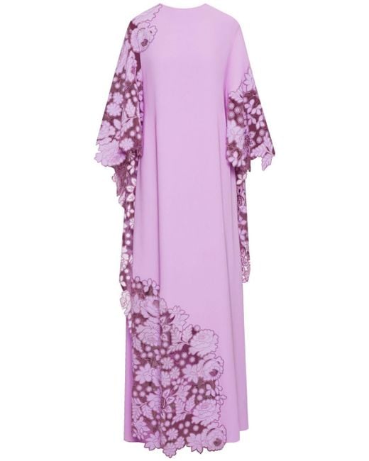 Oscar de la Renta Purple Botanical-embroidered Kaftan Dress