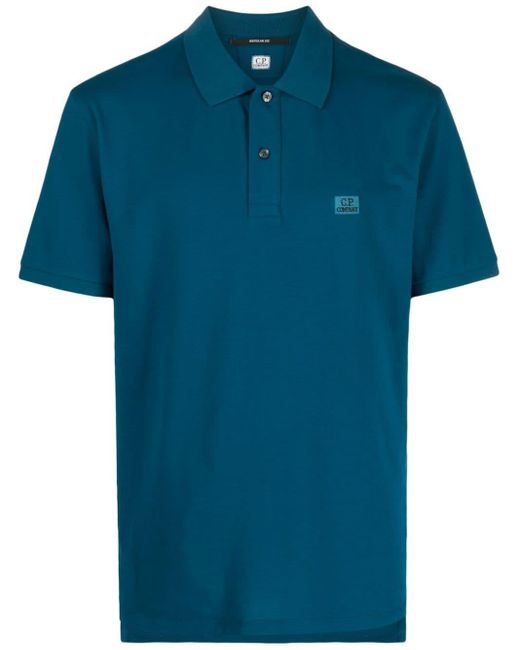 C P Company Blue Logo-embroidered Piqué Polo Shirt for men