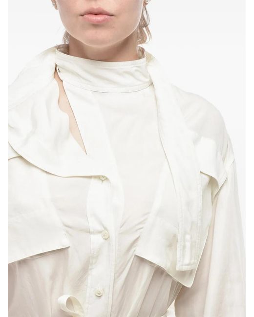 Lemaire White Tie-Neck Drawstring-Waist Shirt Dress