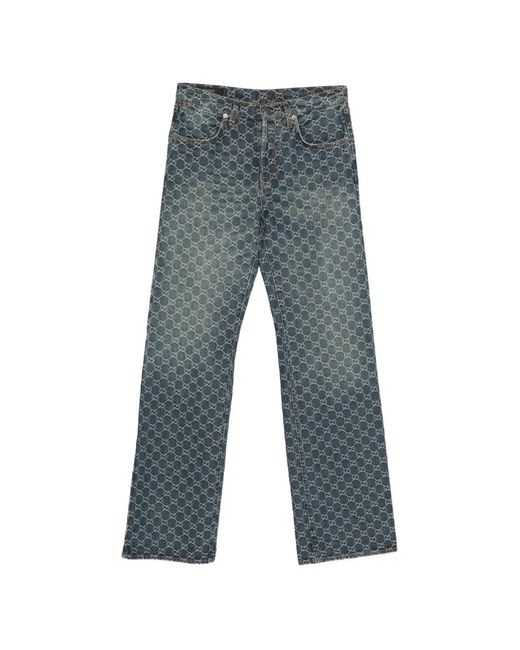 Gucci Blue Monogram-Pattern Jeans for men