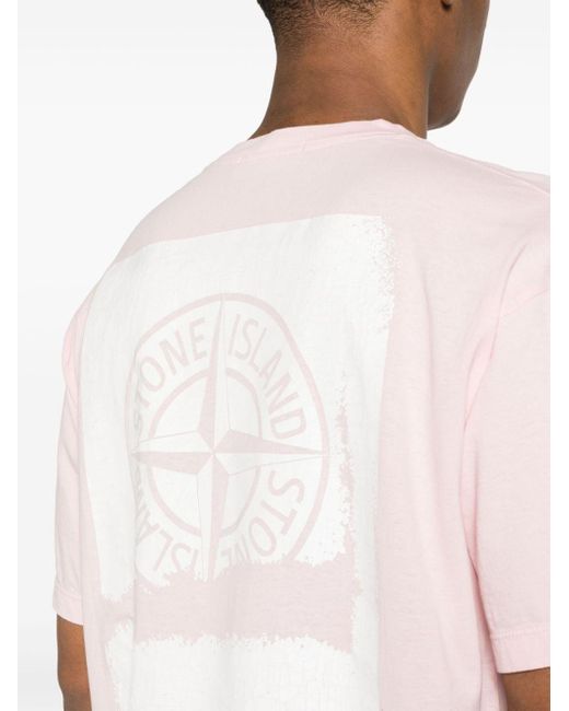 Stone Island Pink Logo-print Cotton T-shirt for men