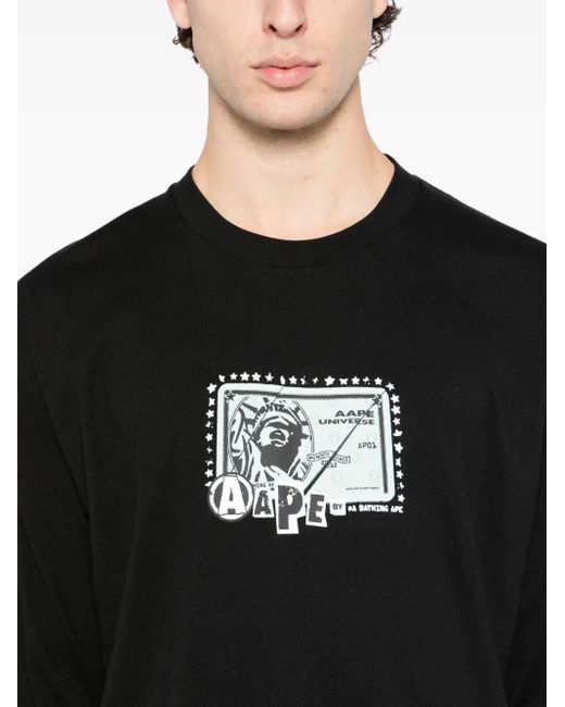 Camiseta con logo estampado Aape By A Bathing Ape de hombre de color Black