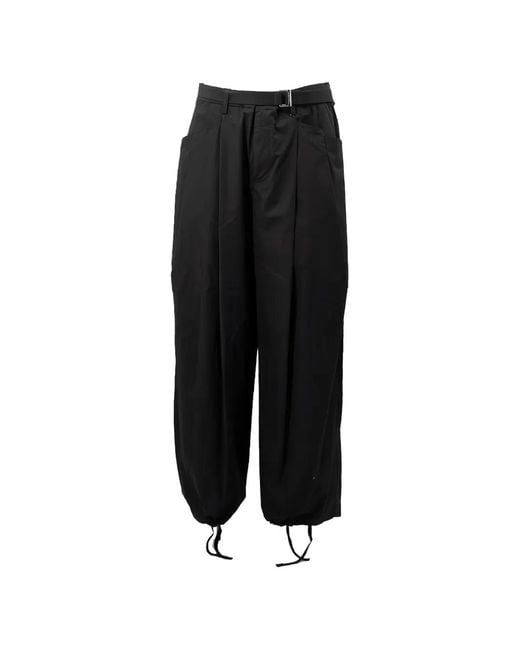 Sacai Black Belted Drawstring-Hem Wide-Leg Tousers for men