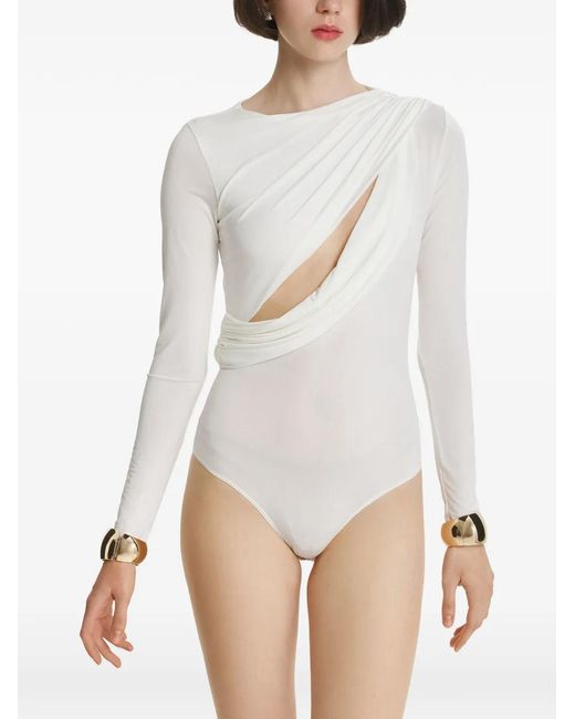 2310 STUDIO White Cut-Out Draped Bodysuit