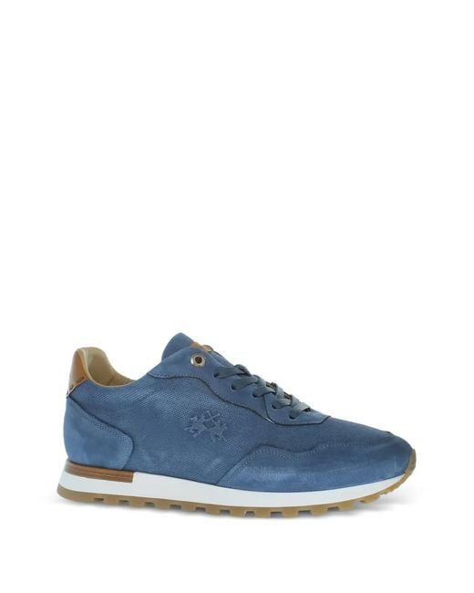 La Martina Blue Perforated Panelled Sneakers for men