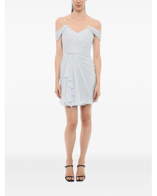 Costarellos White Draped Ruffled Mini Dress