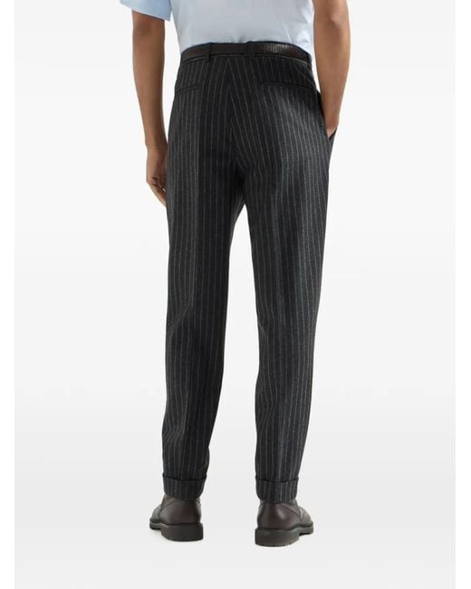 Brunello Cucinelli Black Virgin Wool And Cashmere Chalk Stripe Flannel Trousers With Pleat for men