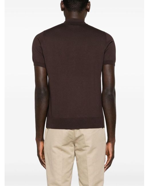 Canali Brown Fine-knit Cotton Polo Shirt for men