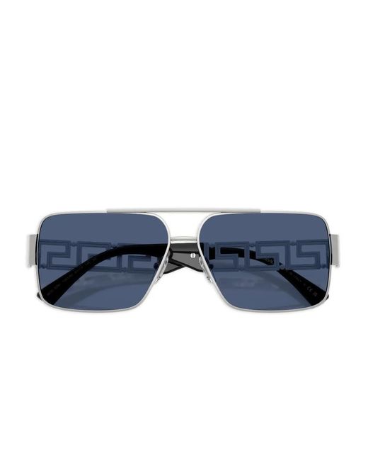 Versace Blue Greca Rectangle-Frame Sunglasses for men