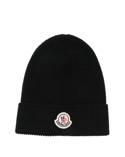 メンズ Moncler ロゴパッチ ビーニー Black