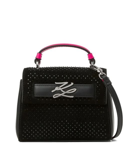 Karl Lagerfeld Black K/Autograph Rhinestone-Embellished Shoulder Bag