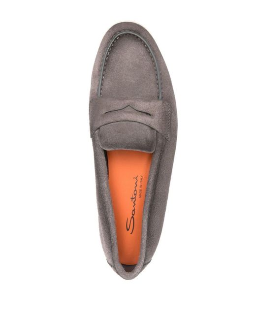 Santoni Gray Distressed Suede Loafers for men