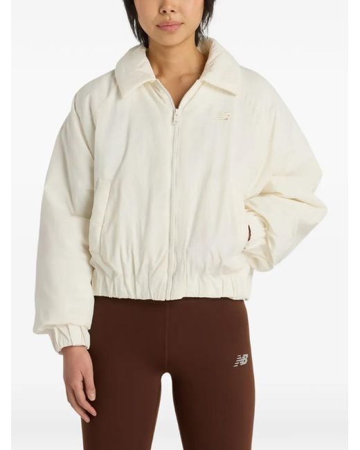 New Balance White Padded Bomber Jacket