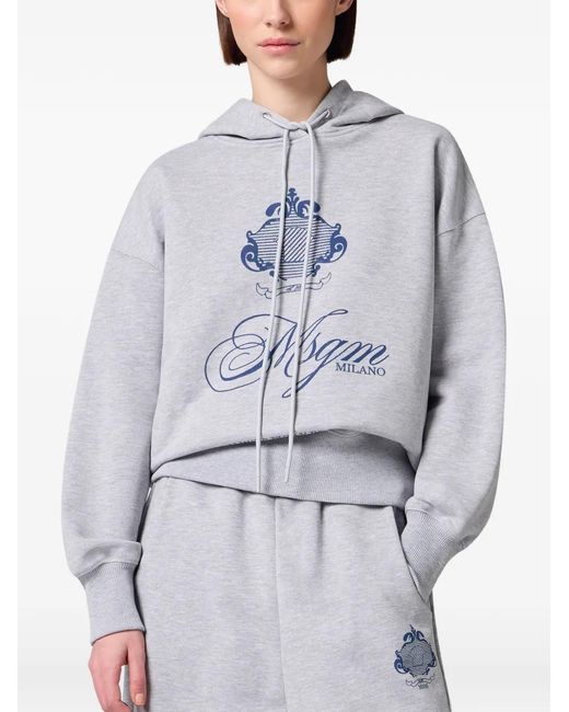 MSGM Gray Logo-Print Drawstring Hoodie