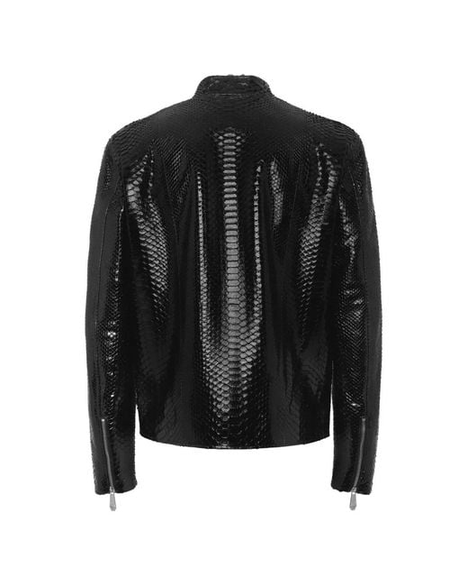 Philipp Plein Black Python Leather Moto Jacket for men