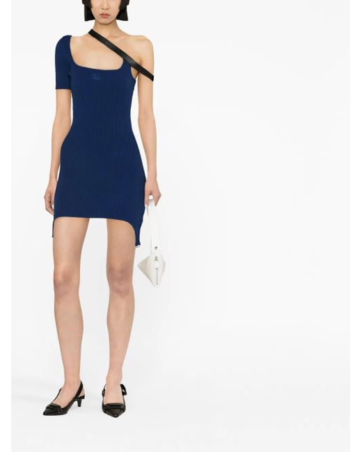 Courreges Blue Strap-Detail Asymmetric Mini Dress