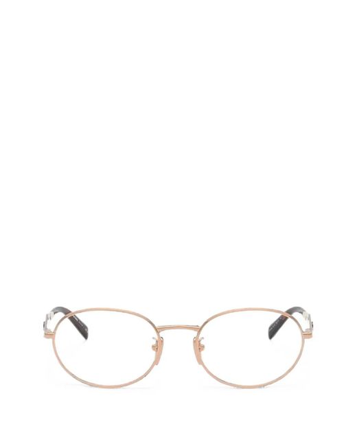 Prada Natural Logo-Plaque Oval-Frame Glasses
