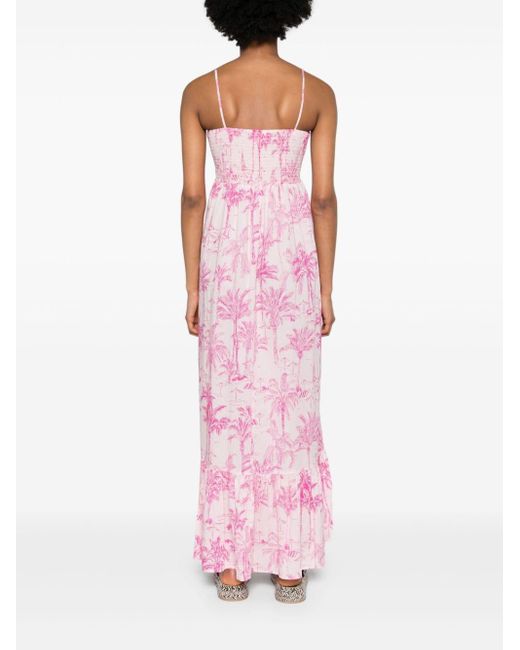 Mc2 Saint Barth Pink Jemma Palm-tree Print Maxi Dress