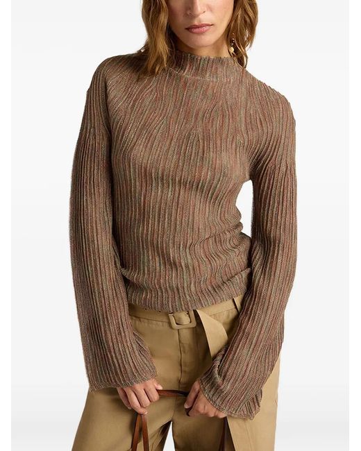 Momoní Brown Ribbed Flared-Sleeves Sweater