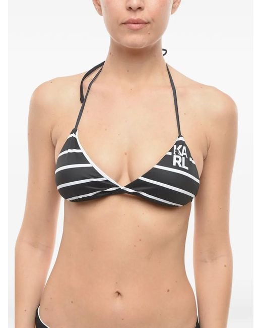 Karl Lagerfeld Black Striped Bikini Top