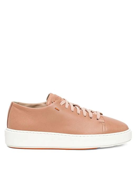 Leather lace-up sneakers Santoni de color Pink