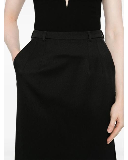 Dolce & Gabbana Black Gabardine Virgin-Wool Midi Skirt